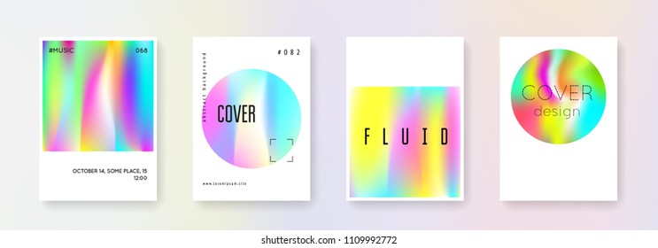 Holographic cover set. Abstract backgrounds. Vintage holographic cover with gradient mesh. 90s, 80s retro style. Iridescent graphic template for placard, presentation, banner, brochure.