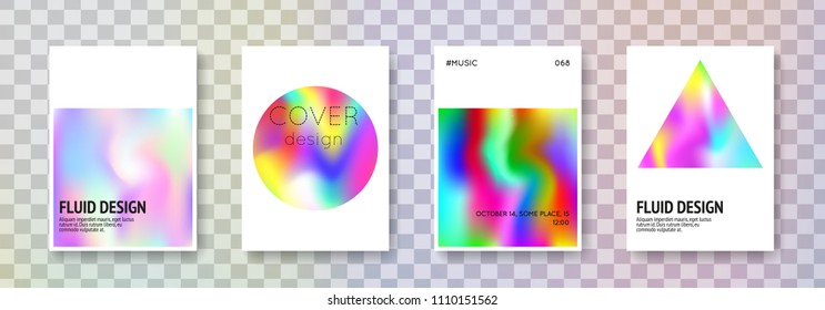 Holographic cover set. Abstract backgrounds. Bright holographic cover with gradient mesh. 90s, 80s retro style. Iridescent graphic template for book, annual, mobile interface, web app.