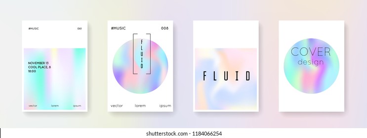Holographic cover set. Abstract backgrounds. Stylish holographic cover with gradient mesh. 90s, 80s retro style. Pearlescent graphic template for brochure, banner, wallpaper, mobile screen