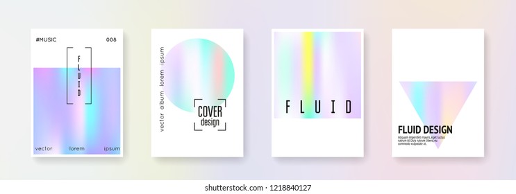 Holographic cover set. Abstract backgrounds. Liquid holographic cover with gradient mesh. 90s, 80s retro style. Iridescent graphic template for book, annual, mobile interface, web app.