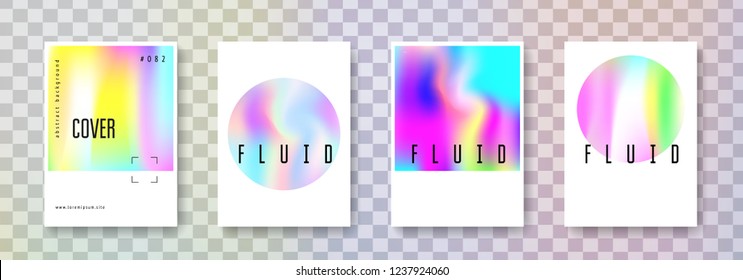 Holographic cover set. Abstract backgrounds. Retro holographic cover with gradient mesh. 90s, 80s retro style. Pearlescent graphic template for book, annual, mobile interface, web app.