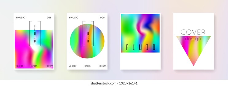 Holographic cover set. Abstract backgrounds. Trendy holographic cover with gradient mesh. 90s, 80s retro style. Iridescent graphic template for book, annual, mobile interface, web app.