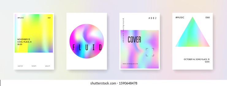 Holographic cover set  Abstract backgrounds  Colorful holographic cover and gradient mesh  90s  80s retro style  Pearlescent graphic template for brochure  banner  wallpaper  mobile screen
