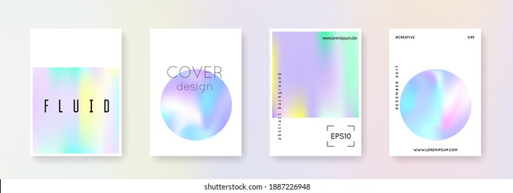 Holographic cover set. Abstract backgrounds. Neon holographic cover with gradient mesh. 90s, 80s retro style. Pearlescent graphic template for brochure, banner, wallpaper, mobile screen