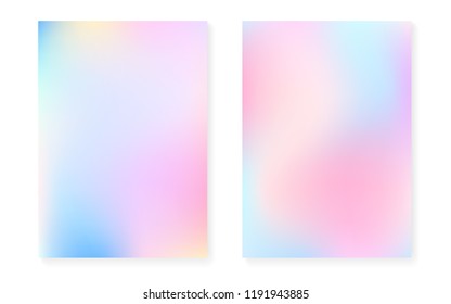 Holographic cover set with hologram gradient background. 90s, 80s retro style. Iridescent graphic template for book, annual, mobile interface, web app. Neon minimal holographic cover.