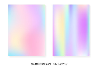 Holographic cover set and hologram gradient background  90s  80s retro style  Iridescent graphic template for placard  presentation  banner  brochure  Retro minimal holographic cover 