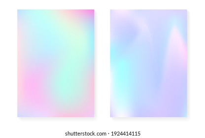 Holographic cover set and hologram gradient background  90s  80s retro style  Pearlescent graphic template for flyer  poster  banner  mobile app  Plastic minimal holographic cover 