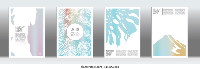 Holographic cover set. Minimal flyer on light background.  Liquid design. Brochure template design. Holo backdrop. Stylish vector cover design.  Abstract gradient vintage texture.