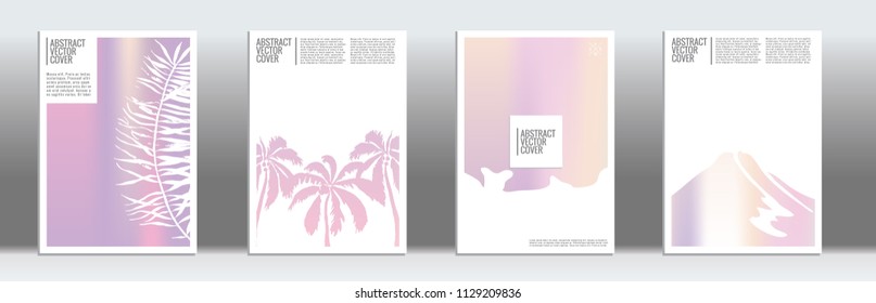 Holographic cover set. Minimal flyer on light background.  Fluid poster design.  Brochure foil design. Holographic backdrop. Stylish vector cover design.  Abstract gradient retro texture.