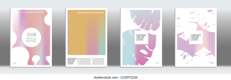 Holographic cover set. Minimal flyer on light background.  Liquid design. Brochure template design. Holographic backdrop. Stylish vector cover design.  Abstract gradient vintage texture.