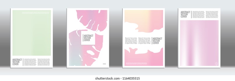 Holographic cover set. Minimal flyer on light background.  Liquid design. Brochure template design. Holographic backdrop. Stylish vector cover design.  Abstract gradient retro texture.
