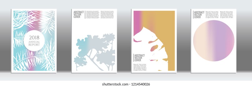 Holographic cover set. Minimal flyer on light background.  Fluid poster design.  Brochure template design. Holo backdrop. Stylish vector cover design.  Abstract gradient retro texture.