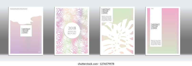 Holographic cover set. Minimal flyer on light background.  Fluid poster design.  Brochure template design. Holographic backdrop. Stylish vector cover design.  Abstract gradient vintage texture.
