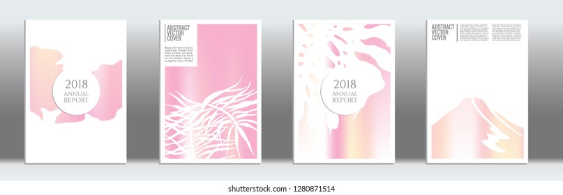 Holographic cover set. Minimal flyer on light background.  Fluid poster design.  Brochure foil design. Holo backdrop. Stylish vector cover design.  Abstract gradient retro texture.