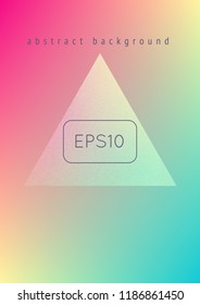 Holographic cover with triangle fluid. Geometric shapes on gradient background. Modern hipster template for placard, presentation, banner, flyer, brochure. Minimal holographic cover in neon colors.