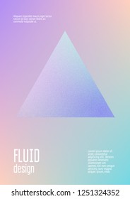 Holographic cover with triangle fluid. Geometric shapes on gradient background. Modern hipster template for placard, presentation, banner, flyer, brochure. Minimal holographic cover in neon colors.