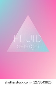 Holographic cover with triangle fluid. Geometric shapes on gradient background. Modern hipster template for placard, presentation, banner, flyer, brochure. Minimal holographic cover in neon colors.