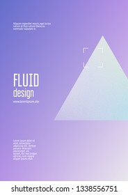 Holographic cover with triangle fluid. Geometric shapes on gradient background. Modern hipster template for placard, presentation, banner, flyer, brochure. Minimal holographic cover in neon colors.