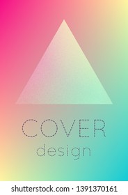 Holographic cover with triangle fluid. Geometric shapes on gradient background. Modern hipster template for placard, presentation, banner, flyer, brochure. Minimal holographic cover in neon colors.