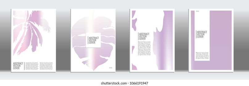 Holographic cover. Tropical flyer on rainbow background.  Fluid poster design.  Brochure foil design. Holo backdrop. Stylish vector cover design.  Abstract gradient vintage texture.