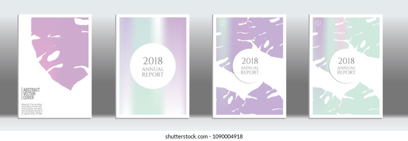 Holographic cover. Tropical flyer on rainbow background.  Liquid design. Brochure foil design. Holo backdrop. Stylish vector cover design.  Abstract gradient retro texture.