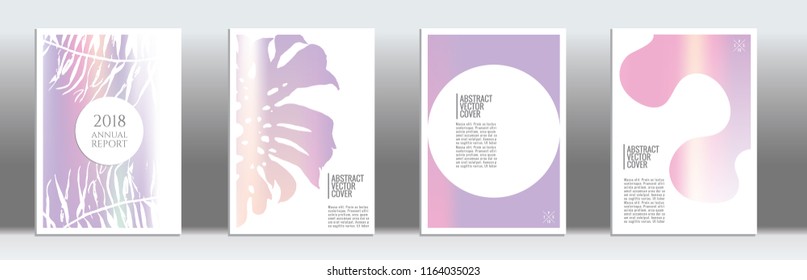 Holographic cover. Tropical flyer on rainbow background.  Fluid poster design.  Brochure template design. Holo backdrop. Stylish vector cover design.  Abstract gradient retro texture.