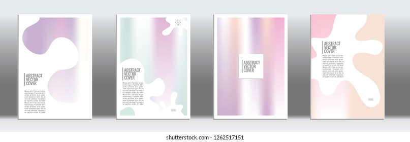 Holographic cover. Tropical flyer on rainbow background.  Fluid poster design.  Brochure template design. Holo backdrop. Stylish vector cover design.  Abstract gradient retro texture.