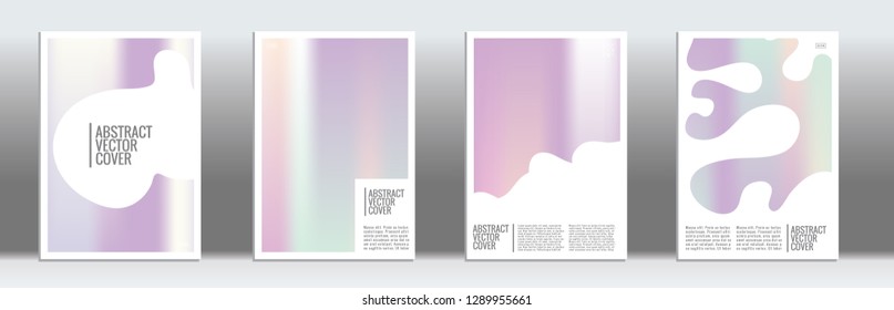 Holographic cover. Tropical flyer on rainbow background.  Fluid poster design.  Brochure template design. Holo backdrop. Stylish vector cover design.  Abstract gradient retro texture.