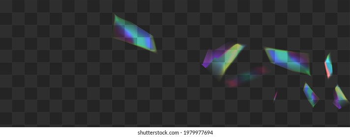 Holographic Cristal Vector Transparent Panoramic Background. Holo Confetti Christmas Wallpaper. Glow Flare Carnival Texture. Iridescent Abstract Prism Backdrop.