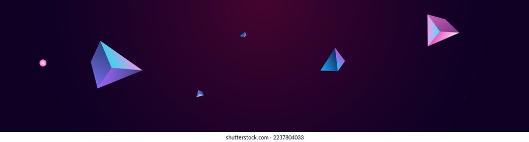 Holographic Crystal Vector Panoramic Dark Violet Background. Gradient Flow Geometric Card. Magical Modern Shapes Certificate. Cosmic Glass Minimalist Banner.