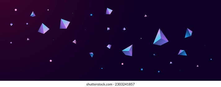 Vector de cristal holográfico fondo violeta oscuro panorámico. La Decoración De La Joya Es Mínima Y Luminosa. Volante Cósmico de Vidrio Empresarial. Folleto gráfico digital de Tetraedro.