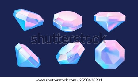 Holographic Crystals from different angles. Vector illustration