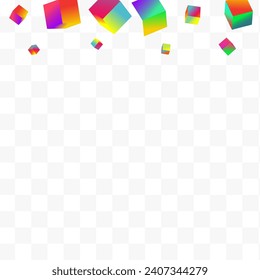 Holographic Cube Vector Transparent Background. Gradient Perspective Box Image. Geometric Block Wallpaper. Rainbow Rhombus Abstract Presentation.