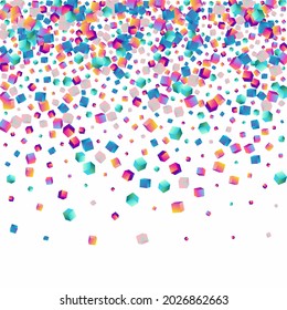 Holographic Cube Vector White Background. Gradient Shiny Rhombus Wallpaper. Structure Box Template. Bright Brick Graphic Image.