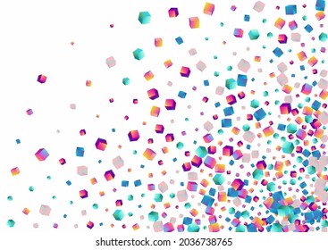 Holographic Cube Vector White Background. Rainbow Style Brick Paper. Perspective Rhombus Wallpaper. Multicolored Polygon Metal Brochure.