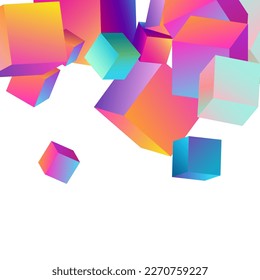 Fondo blanco del vector del cubo holográfico. Fondo de escritorio de Bloque de Estilo Arcoiris. Papel de caja brillante. Plantilla de estructura de ladrillo brillante.