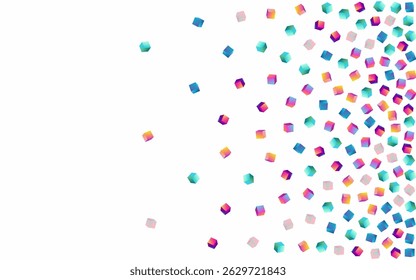 Holographic Cube Vector White Background. Rainbow Graphic Confetti Paper. Abstract Block Cover. Gradient Brick Business Image.