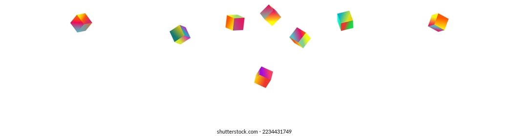 Holographic Cube Vector White Panoramic Background. Multicolored Geometric Polygon Presentation. Graphic Block Brochure. Iridescent Rhombus Metal Paper.