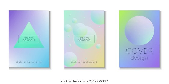 Holographic Design. Digital Poster. Abstract Poster. Fluorescent Hologram Elements. Purple Triangle Set. Futuristic Bright Illustration. Gradient Shape. Blue Holographic Design