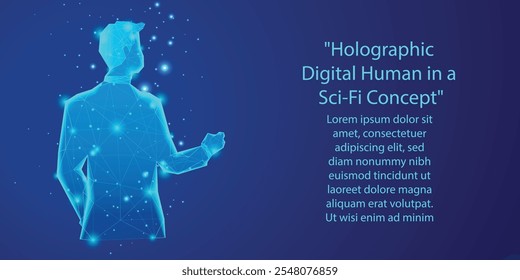 Humano digital holográfico en un concepto de ciencia ficción Diseño humano moderno de baja poli con Elementos espaciales