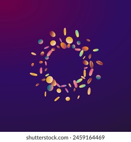 Holographic Dot FallingFestive Purple Background. Rainbow Top Rain Postcard. Celebration Design. Gradient Independence Background.