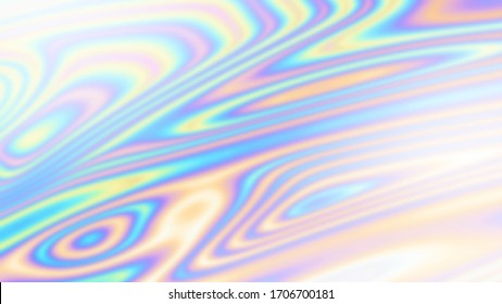 Holographic dynamic pattern. Abstract trendy background. Soft pastel colored ripples illustration. Beautiful rainbow colored fashion print. Not trace, include mesh gradient. Vector EPS10