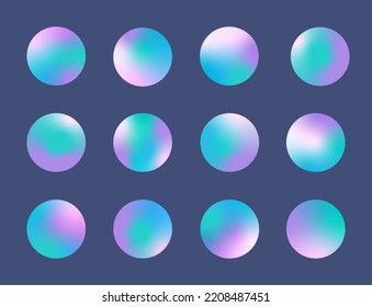 Holographic effect highlight stories, cover templates design set. Blurry abstract backdrops. Round vector illustrations with rainbow gradient for social networks.