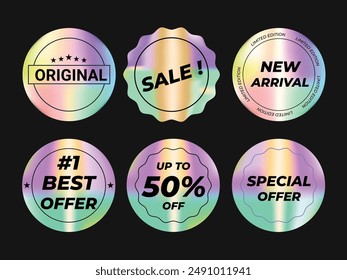 Holographic effect stickers label. sale, product label