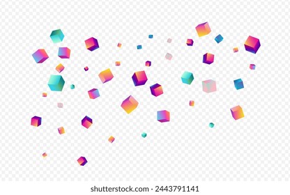 Holographic Element Vector Transparent Background. Bright 3d Confetti Presentation. Metal Block Cover. Rainbow Rhombus Graphic Brochure.