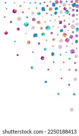 Holographic Element Vector White Background. Gradient Geometric Block Brochure. 3d Cube Template. Iridescent Confetti Style Paper.