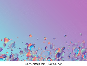 Holographic Elements Memphis Vector Blue Background. Cosmic 3d Design. Color Geometric Fluid Flyer. Light Organic Pattern.