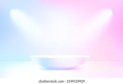Holographic empty studio with projectors and podium. 3d vector showcase
