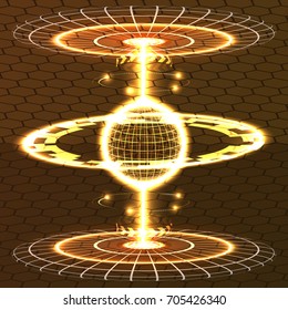 Holographic energy balloon, globe, abstraction, technology. Vector illustration.