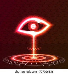 Holographic energy eye, view, abstraction, technology. Vector illustration.